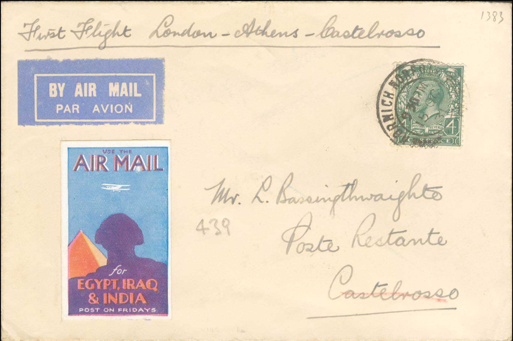 Lot 724 - - FirstFlights -  A. Karamitsos Postal & Live Internet Auction 756